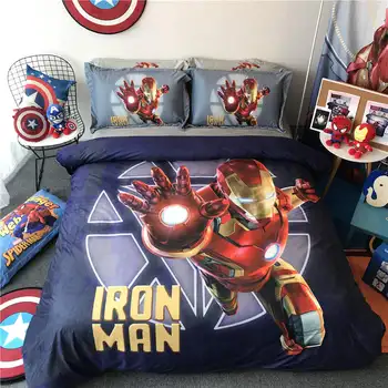 Avengers-Erou Iron Man lenjerie de Pat pentru Copii Decor Dormitor Twin Dimensiune Fular Regina Pilota Plapuma Acoperă Băieți Plapumă Albastru Desene animate 3D