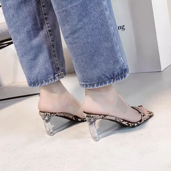 Femei Sandale de Vară 2021 Pantofi de sex Feminin, Femeie de Casa Papuci Moi Tocuri inalte Sexy Platforma Toc Transparent Clar Tocuri PVC Slide