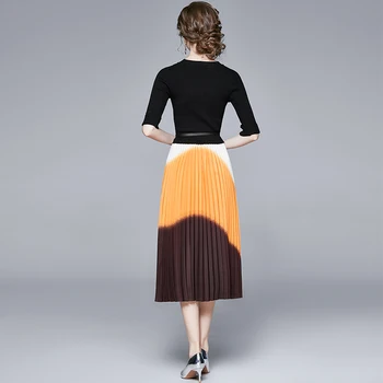 2020 Noua Pistă Femei Designer De Epocă Elegant De Imprimare Mozaic Midi Plisata Pulover Tricot Rochie Toamna Iarna Vestidos