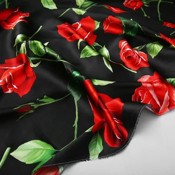 145 cm Lățime Primăvara și Vara Imita Satin de Mătase de Imprimare Digitala a Crescut Haine lucrate Manual Pânză Pentru Femeie Tricou Rochie DIY de Cusut