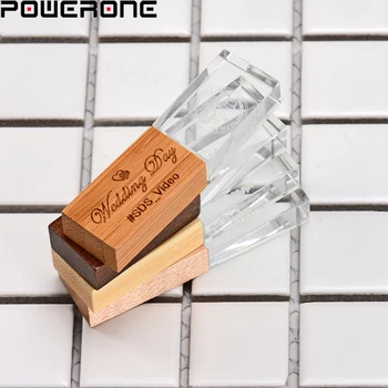 POWERONE unitate flash usb la USB2.0 Lemn de cristal pendrive 4GB 8GB 16GB 32GB 64GB 128GB gratuit logo-ul personalizat de stocare a datelor pe disc U pendrive