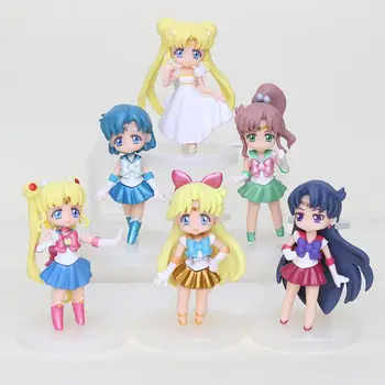 6pcs/set Sailor Moon Tsukino Usagi Printesa Serenity Minako Aino Venus Mercur Hino Rei Jupiter PVC Acțiune Figura Jucării 7cm