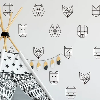 Stil Nordic Urs Vulpe Autocolante De Perete Geometirc Aniamls Murală Tapet Baby Boy Camera De Zi Dormitor Decor Acasă