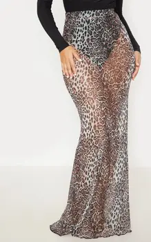 Femei Elegante Leopard de Imprimare Creion Rock Bodycon Subțire Talie Mare Intindere Talie Elastic Lungi Casual Fuste Maxi (fără Centura)