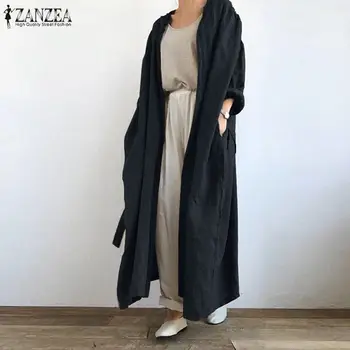 Femei Casual Bluza ZANZEA 2021 Elegante Toamna Bumbac Cardigan Lung cu Maneca Lunga, Paltoane Femei Solide Blusas Supradimensionate Tunica