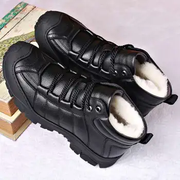 De mari Dimensiuni Iarna de Blana de Oaie pentru Bărbați Cizme de Moda pentru Bărbați Cald Cauciuc Cusut Pantofi în aer liber cu talpi Groase Casual din Piele Pantofi bt6