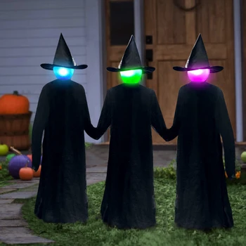 Lumina-Up Vrăjitoare cu Mize Decoratiuni de Halloween în aer liber, se țin de Mâini, Țipând Vrăjitoare Sunet Activat Senzorul de Decor