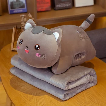 Drăguț de pluș jucărie pisica pisica desen animat 3 in 1 perna animale de pluș jucărie cu pătură mână mai calde copii jucarii copii