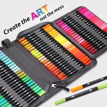 12-132 Culori Dual Perie Markeri Pen Vârful Fin și Pensulă, carioca pentru Glonț Reviste pentru Adulți Cărți de Colorat Watercolor Marker