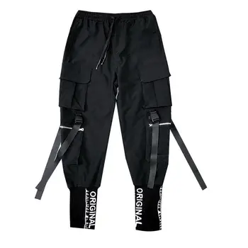 Hip Hop Bărbați Panglici Pantaloni De Moda Harajuku 2020 Nou Elastic Talie Casual Streetwear Mens Jogging Pantaloni Negru