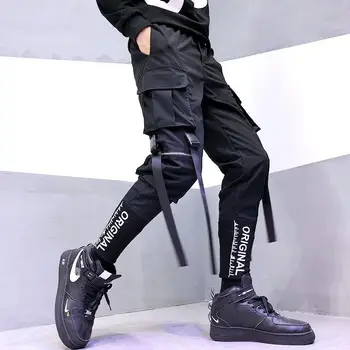 Hip Hop Bărbați Panglici Pantaloni De Moda Harajuku 2020 Nou Elastic Talie Casual Streetwear Mens Jogging Pantaloni Negru