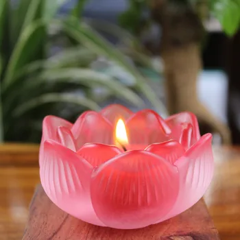Culoare Sticlă Transparentă Ghee Lampa De Bază Buddha Templu Religios Articole De Lotus Lampa Ieftine Suport Lumanare Șapte Culori Pot Fi Alese