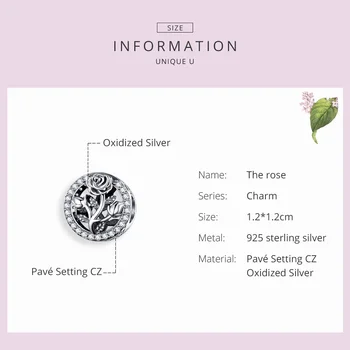 BAMOER Rotund Farmecele Metalice 925 Emotionantă de Argint a Crescut cu Margele de Flori pentru Femei Bijuterii Brățară Accesorii SCC1189
