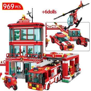 969pcs Poliția Orașului Pompier Cifre Cărămizi Stația de Pompieri fire Truck Elicopter Masina de Blocuri de Constructii pentru Copii