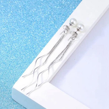 OMHXZJ en-Gros Bijuterii Simplu Moda Elegant star pentru Femei Cadou Pearl Argint 925 Ciucure Lung Cercei Stud YS251