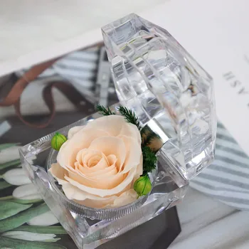 Behogar Conservate Floare Eterna Trandafir cu Cristal Acrilic Inel Cutie de Cadou Romantic pentru Fete Ziua indragostitilor Aniversare