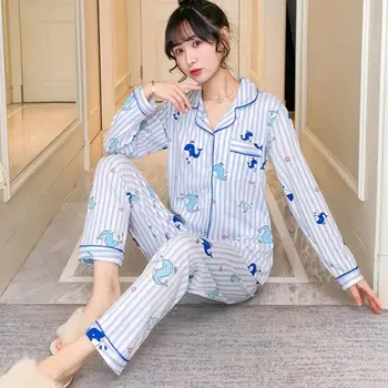ZITY Imprimare de Primăvară Femei de Acasă Purta Roz cu Maneci Lungi Buzunar Dulce Seturi de Pijamale de sex Feminin Pijamale 2020 Toamna Casual Ladies Home