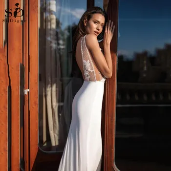 Sexy Backless Rochie de Mireasa turcia 2020 V gât Dantelă de Mireasa Aplicatiile rochie de mireasa Boho Satin Plajă Rochie de Mireasa vestido de novia