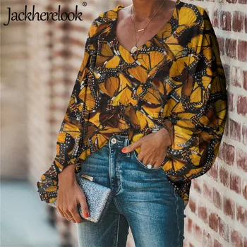 Jackherelook Nou Bluza Șifon Camasi pentru Femei Fluture Monarh Design de Brand, Plus Dimensiunea Îmbrăcăminte de Vară Harajuku Topuri Tricou