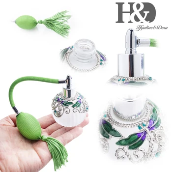 H&D 50ml de Lux Gol Reîncărcabile Sticlă Libelula Sticla de Parfum de Lungă Verde Spray Atomizor Bec cu Ciucure Decor Acasă Doamnei Cadou
