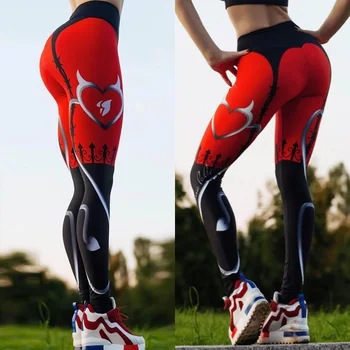 Noua Sexy Inima de Imprimare Jambiere Femei Negru Rosu Mozaic Sportiv Pantaloni de Moda Tipărite de Fitness pentru Femei Jambiere