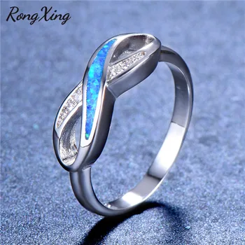 RongXing Albastru Opal, Piatra Infinity Inele Pentru Femei Barbati Culoare Argintie Val Traversat Inel Zirconiu Bijuterii Cadou RS0235