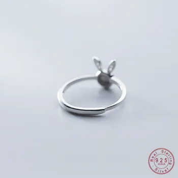 VREA Simplu Drăguț Reglabil Reale Argint 925 Iepure Alb Inel pentru Femei Fete coreene Bunny Animal Inele Bijuterii