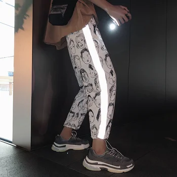 HOUZHOU Reflectorizante Harem Gotic Pantaloni Femei Hip Hop Streetwear Glezna Lungime Pantaloni Plus Dimensiune Mijlocul Vrac Creion Pantalon de sex Feminin