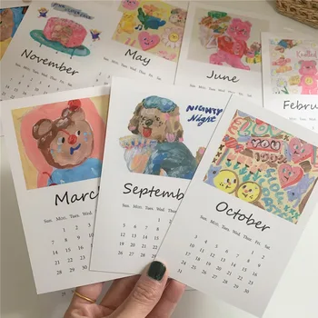 Drăguț Pictură În Ulei Urs 2021 Calendar Lunar Card De Student Mână Cartea Cont De Birou Plan Agățat De Desene Animate Autocolant