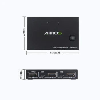 4K USB HDMI KVM Switcher Caseta de Afișare Video USB Comutator Splitter Pentru 2 PC-ului de Partajare de Tastatură, Mouse-ul Imprimantei Și Palid 2020 Nou