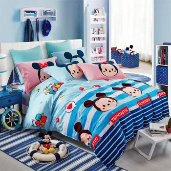 Disney Mickey Mouse Minnie Mouse Carpetă Acopere Set de 3 sau 4 Piese Twin Queen-Size Bumbac lenjerie de Pat Set pentru Copii Decor Dormitor