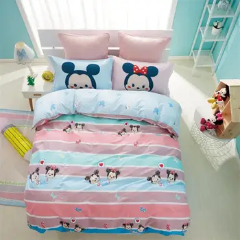 Disney Mickey Mouse Minnie Mouse Carpetă Acopere Set de 3 sau 4 Piese Twin Queen-Size Bumbac lenjerie de Pat Set pentru Copii Decor Dormitor