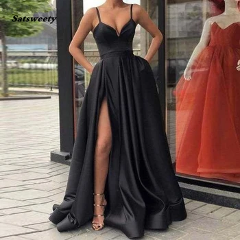 2020 Negru Prom Rochii cu Buzunare Fantă Laterală din Satin Strapless Elegant de Seara Lungi Rochii de Petrecere Vin Roșu Femei Rochie Formale