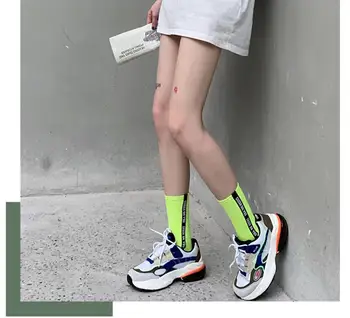 Dungă Scrisoare Șosete Sport 3 Perechi/Cutie De Șosete De Moda Pentru Femei De Fluorescență De Culoare Ciorap De Sex Feminin Valul Street Secțiunea Coreean Șosete