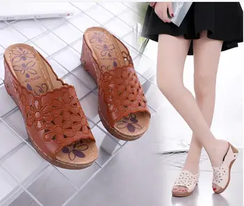 De vară 2020 de mari dimensiuni femei sandale papuci pene gol flori Manual sandlias femei sălbatice casual rezistent la apa platform sandal