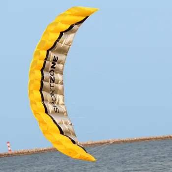 NOI de Înaltă Calitate, 2,5 m Galben cu Linie Dublă Zmeu Parafoil WithFlying Instrumente de Putere Panglica de Navigatie Kitesurf Curcubeu Sportive pe Plaja