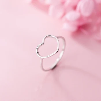 Autentic Argint 925 Minimalist Inel Pentru Femei Nuntă Hollow Inima Moda bijuterii Drăguț Cadou de Ziua Îndrăgostiților