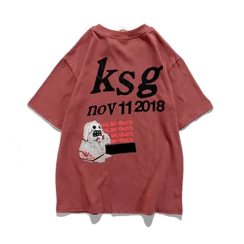 Văd Fantome KSG de Colectare Kanye West Femei Bărbați Roșu tricou Hiphop Streetwear Barbati Maneca Scurta Bumbac, Supradimensionat tricou de Vara
