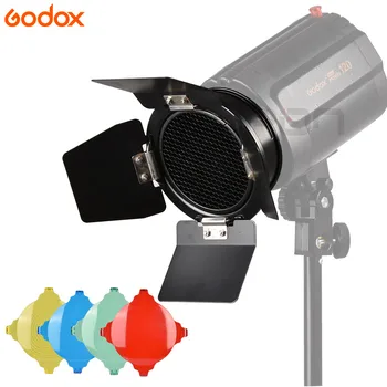Godox BD-03 Ușă de Hambar Cu Grila Fagure și 4 filtru de Culoare Kituri pentru Studio Foto Flash K-150 K-180 250SDI 300SDI E250