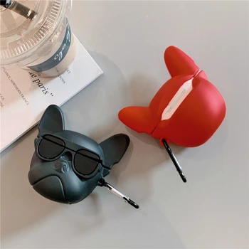 3D de Desene animate drăguț Rece bulldogs cu ochelari de silicon de Caz Pentru Airpods 2 1 capac Pentru pods Air pro 3 Cazuri de încărcare Wireless CUTIE