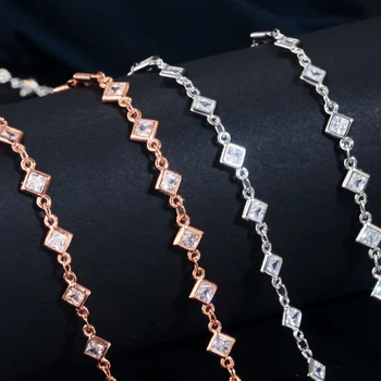 ThreeGraces de Lux Spumant de Formă Pătrată Crescut de Culoare de Aur zircon Cristal Cravată Coliere Pentru Femei Bijuterii Petrecere PN108