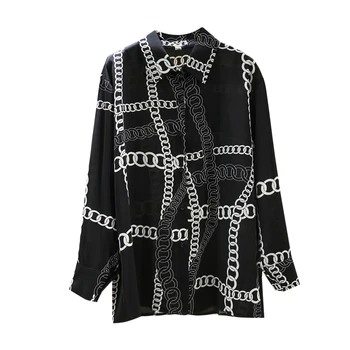 2020 Primavara Toamna Noua Moda Temperament Liber Decora Lanț de Imprimare Șifon Bluza Femei cu Maneci Lungi Tricou UK337