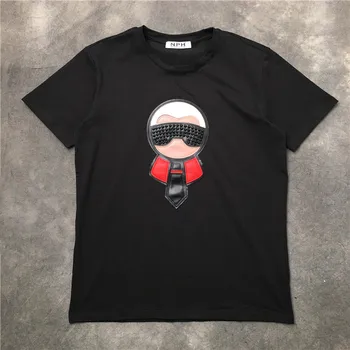 Nou record 2018 Punk Moda Barbati Tricouri din Piele cu margele Papusa Tricou Hip Hop Skateboard Street Bumbac T-Shirt Tee Top #G55