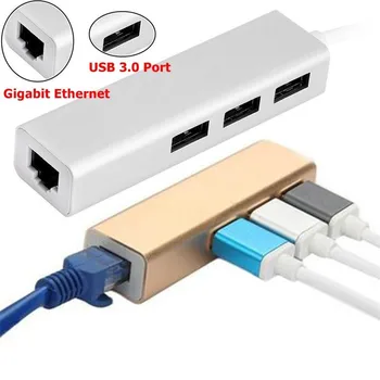 50Set de Tip C USB 3.1 Type C la USB 3.0 HUB 3 Porturi RJ45 1000Mbps Gigabit Ethernet Adaptor Pentru Macbook Smartphone