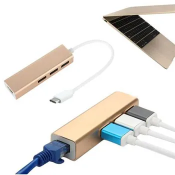 50Set de Tip C USB 3.1 Type C la USB 3.0 HUB 3 Porturi RJ45 1000Mbps Gigabit Ethernet Adaptor Pentru Macbook Smartphone