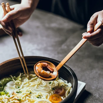 Ramen japoneză din lemn, lingura mare, lingura de supa lingura cu fante restaurant de familie lingura de lemn mâner lung Japoneză supa lingura de lemn