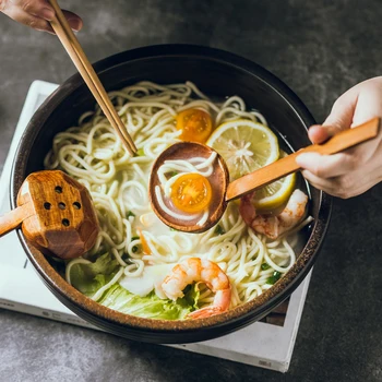 Ramen japoneză din lemn, lingura mare, lingura de supa lingura cu fante restaurant de familie lingura de lemn mâner lung Japoneză supa lingura de lemn