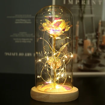 Veșnică Folie de Aur a Crescut în Cupolă de Sticlă Lumină LED Flori de Culoare Foiță de Aur a Crescut în Cupolă de Sticlă Lampă de Ziua de nastere Cadouri de Craciun
