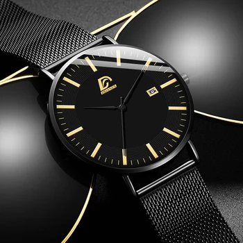 2021 Mens de Moda de Afaceri Minimalist Ceasuri de Lux, Ultra-subțire Plasă din Oțel Inoxidabil Curea Analog Cuarț Încheietura mîinii Ceas Reloj Hombre