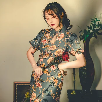 2020 New Sosire Stil Chinezesc Teaca Scurtă de Imprimare de la Jumătatea vițel Rochii